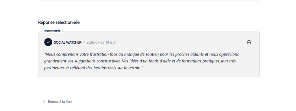 Figure 10 — La réponse validée, affichée en lecture seule