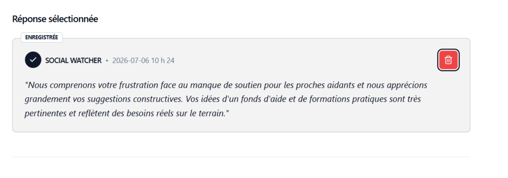 Figure 11 — Icône de suppression sur la réponse sélectionnée