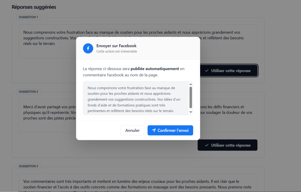 Figure 9 — Fenêtre de confirmation avant publication automatique sur Facebook